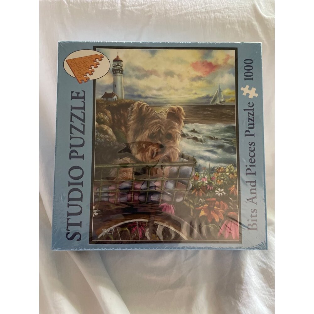 Bits And Pieces 1000 Piece Studio Puzzle - Lighthouse & Yorkie Dog Theme
